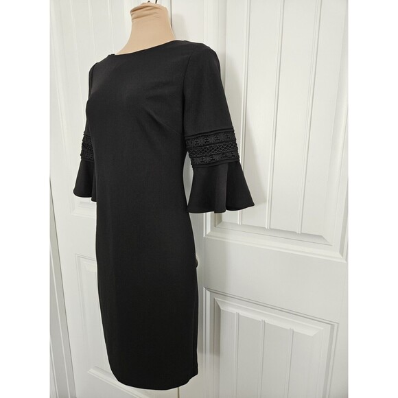 Calvin Klein Retro 90's/70s Style Black Sheath Dress Flared Bell Sleeves Size 4 - Picture 3 of 9